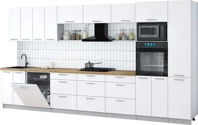 Кухонный гарнитур Интерлиния Мила Gloss 4.0-ПМ1 (белый/белый/дуб бунратти)