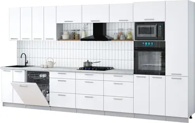 Кухонный гарнитур Интерлиния Мила Gloss 4.0-ПМ1 (белый/белый/серый каспий)