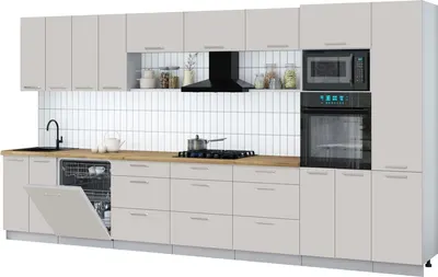 Кухонный гарнитур Интерлиния Мила Gloss 4.0-ПМ1 (кашемир/кашемир/дуб бунратти)