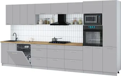 Кухонный гарнитур Интерлиния Мила Gloss 4.0-ПМ1 (грей/грей/дуб бунратти)