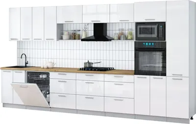 Кухонный гарнитур Интерлиния Мила Gloss 4.0-ПМ1 (белый глянец/белый глянец/дуб бунратти)