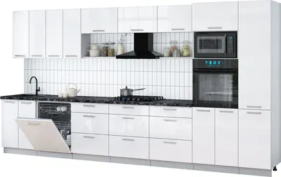 Кухонный гарнитур Интерлиния Мила Gloss 4.0-ПМ1 (белый глянец/белый глянец/кастилло темный)