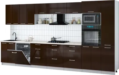 Кухонный гарнитур Интерлиния Мила Gloss 4.0-ПМ1 (шоколад глянец/шоколад глянец/бискайская сосна)