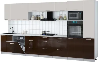 Кухонный гарнитур Интерлиния Мила Gloss 4.0-ПМ1 (шоколад глянец/кашемир/серый каспий)