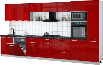 Кухонный гарнитур Интерлиния Мила Gloss 4.0-ПМ1 (красный глянец/красный глянец/кастилло темный)