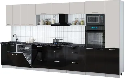 Кухонный гарнитур Интерлиния Мила Gloss 4.0-ПМ1 (черный глянец/кашемир/кастилло темный)