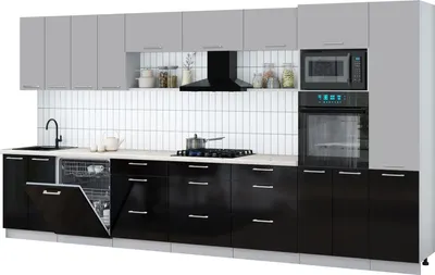 Кухонный гарнитур Интерлиния Мила Gloss 4.0-ПМ1 (черный глянец/грей/бискайская сосна)