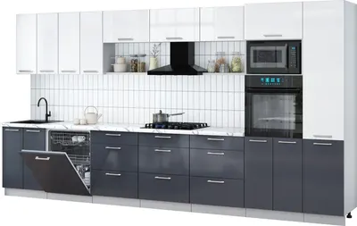 Кухонный гарнитур Интерлиния Мила Gloss 4.0-ПМ1 (асфальт глянец/белый глянец/белый гранит)