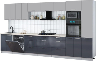 Кухонный гарнитур Интерлиния Мила Gloss 4.0-ПМ1 (асфальт глянец/грей/бискайская сосна)