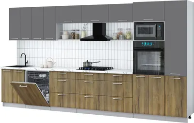 Кухонный гарнитур Интерлиния Мила Gloss 4.0-ПМ1 (дуб вотан/серый/белый гранит)