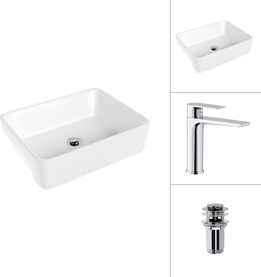 Умывальник со смесителем Lauter 21675 + Reef 21CK678C с донным клапаном 21190CH (хром)