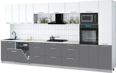 Кухонный гарнитур Интерлиния Мила Gloss 4.0-ПМ1 (серый/белый/опал светлый)