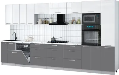 Кухонный гарнитур Интерлиния Мила Gloss 4.0-ПМ1 (серый/белый глянец/белый гранит)