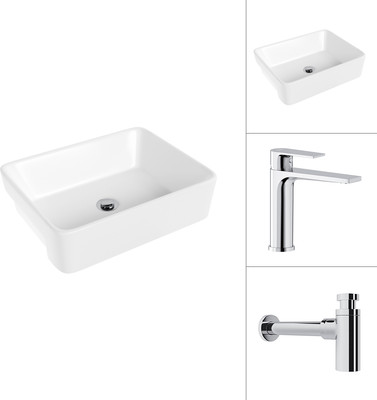 Умывальник со смесителем Lauter 21675 + Reef 21CK678C с сифоном 21635CH (хром)