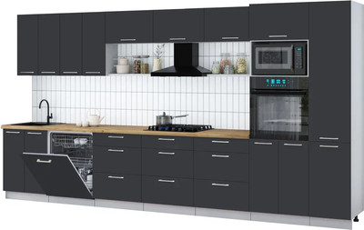 Кухонный гарнитур Интерлиния Мила Gloss 4.0-ПМ1 (пепел/пепел/дуб бунратти)