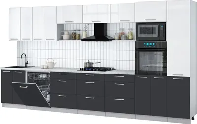 Кухонный гарнитур Interline Мила Gloss 4.0-ПМ1 (пепел/белый глянец/серый каспий)