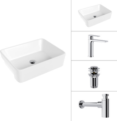 Умывальник со смесителем Lauter 21675 + Reef 21CK678C + сифон 21635CH + донный клапан 21190CH (хром)