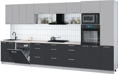 Кухонный гарнитур Интерлиния Мила Gloss 4.0-ПМ1 (пепел/грей/травертин серый)