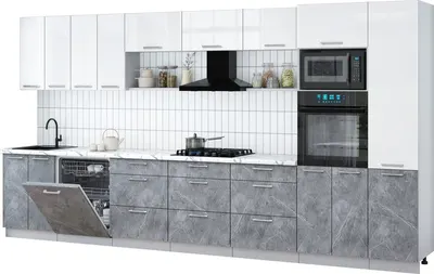 Кухонный гарнитур Интерлиния Мила Gloss 4.0-ПМ1 (керамика/белый глянец/белый гранит)