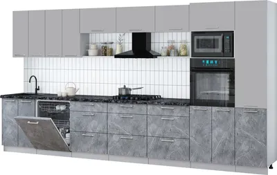 Кухонный гарнитур Интерлиния Мила Gloss 4.0-ПМ1 (керамика/грей/кастилло темный)