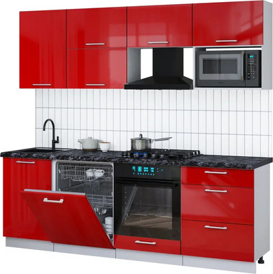 Кухонный гарнитур Интерлиния Мила Gloss 2.3-ПМ2 (красный глянец/красный глянец/кастилло темный)