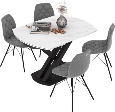Обеденная группа Sheffilton SHT-DS292 (белый мрамор/черный/серый туман/черный муар)