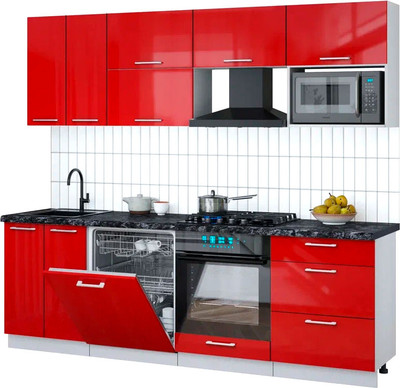 Кухонный гарнитур Интерлиния Мила Gloss 2.4-ПМ2 (красный глянец/красный глянец/кастилло темный)