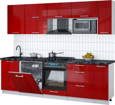 Кухонный гарнитур Интерлиния Мила Gloss 2.6-ПМ2 (красный глянец/красный глянец/кастилло темный)