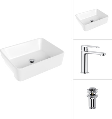 Умывальник со смесителем Lauter 21675 + Moon 21СK691C с донным клапаном 21190CH (хром)