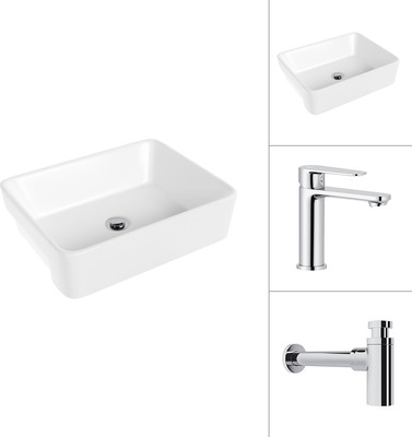 Умывальник со смесителем Lauter 21675 + Moon 21СK691C с сифоном 21635CH (хром)