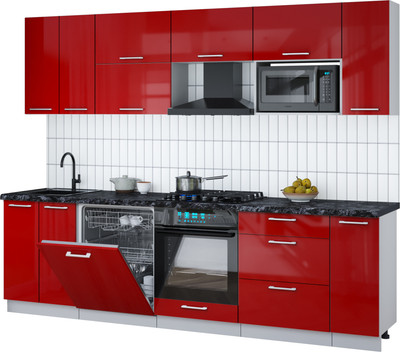 Кухонный гарнитур Интерлиния Мила Gloss 2.7-ПМ2 (красный глянец/красный глянец/кастилло темный)