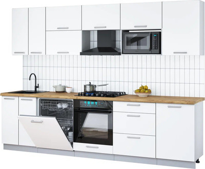 Кухонный гарнитур Интерлиния Мила Gloss 2.9-ПМ2 (белый/белый/дуб бунратти)
