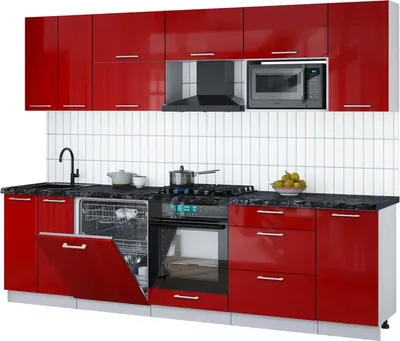 Кухонный гарнитур Интерлиния Мила Gloss 2.8-ПМ2 (красный глянец/красный глянец/кастилло темный)