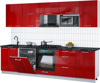 Кухонный гарнитур Интерлиния Мила Gloss 2.9-ПМ2 (красный глянец/красный глянец/кастилло темный)