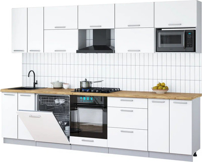 Кухонный гарнитур Интерлиния Мила Gloss 3.0-ПМ2 (белый/белый/дуб бунратти)