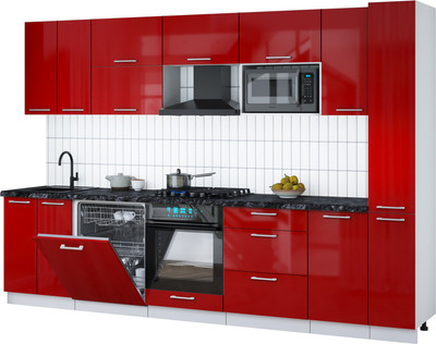 Кухонный гарнитур Интерлиния Мила Gloss 3.1-ПМ2 (красный глянец/красный глянец/кастилло темный)