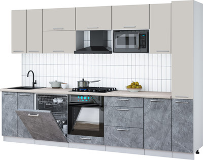 Кухонный гарнитур Интерлиния Мила Gloss 3.1-ПМ2 (керамика/кашемир/травертин серый)