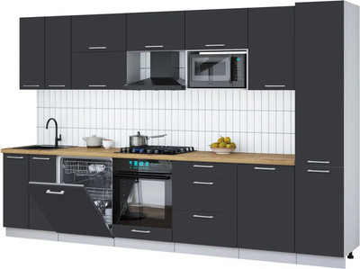 Кухонный гарнитур Интерлиния Мила Gloss 3.3-ПМ2 (пепел/пепел/дуб бунратти)