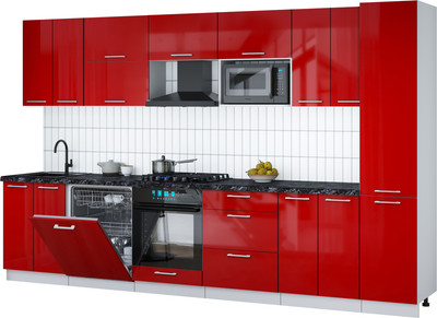 Кухонный гарнитур Интерлиния Мила Gloss 3.4-ПМ2 (красный глянец/красный глянец/кастилло темный)