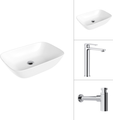 Умывальник со смесителем Lauter 21454 + Moon 21СK81691C + сифон 21635CH (хром)