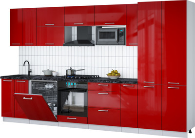 Кухонный гарнитур Интерлиния Мила Gloss 3.5-ПМ2 (красный глянец/красный глянец/кастилло темный)
