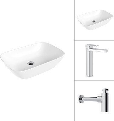 Умывальник со смесителем Lauter 21454 + Cascade 21СК0655C + сифон 21635CH (хром)