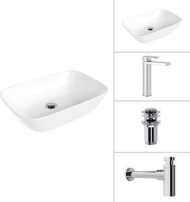 Умывальник со смесителем Lauter 21454 + Cascade 21СК0655C + сифон 21635CH + дон.клапан 21190CH (хром)