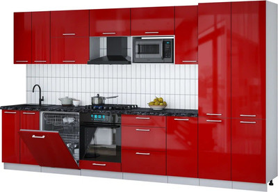 Кухонный гарнитур Интерлиния Мила Gloss 3.6-ПМ2 (красный глянец/красный глянец/кастилло темный)