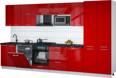 Кухонный гарнитур Интерлиния Мила Gloss 3.7-ПМ2 (красный глянец/красный глянец/кастилло темный)