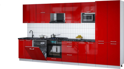 Кухонный гарнитур Интерлиния Мила Gloss 3.8-ПМ2 (красный глянец/красный глянец/кастилло темный)