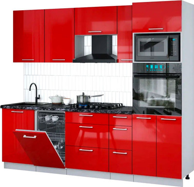 Кухонный гарнитур Интерлиния Мила Gloss 2.45-ПМ3 (красный глянец/красный глянец/кастилло темный)