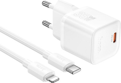 Зарядное устройство сетевое Hoco N66 + кабель Ligthing-Type-C (белый)