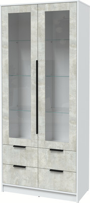 Шкаф с витриной Интерлиния Концепт КТ-ШВ2 (бетон лайт/белый платинум)