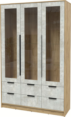Шкаф с витриной Interline Концепт КТ-ШВ3 (бетон лайт/дуб золотой)